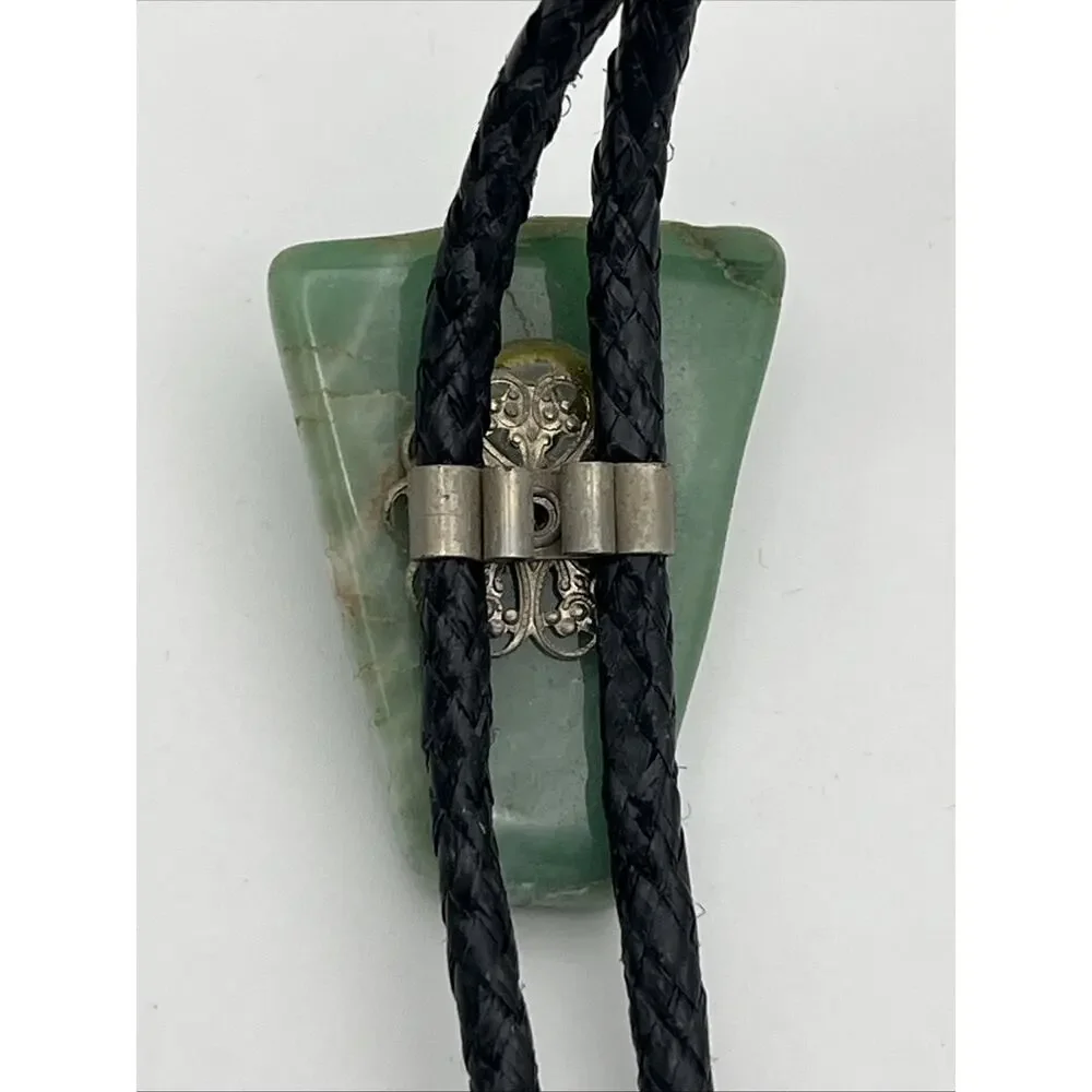 Green Aventurine Gemstone Slider Tie Braided Black Cord and Polished Stone 36